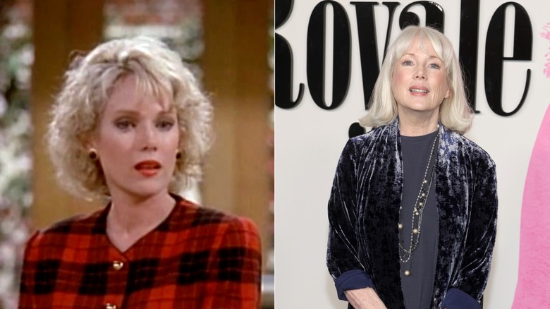 En ung Julia Duffy med rörigt och kort blont hår / En äldre Julia Duffy med vitt hår och en rak bob