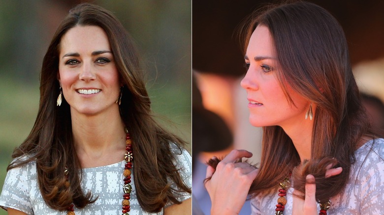 Kate Middleton med rakt hår och lugg i gardin i april 2014