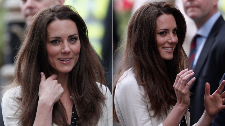 Kate Middleton med rakt hår och ett rökigt öga i april 2011