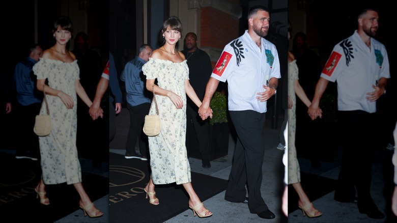 Taylor Swift bär en blommig maxiklänning när hon är ute med Travis Kelce