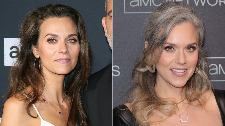 Hilarie Burton med brunt hår med honungsblonda toppar (L) Hilarie Burton med grått till blont hår (R)