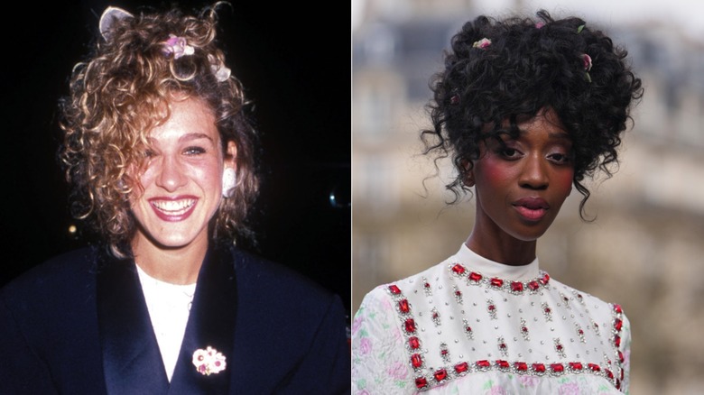 L: Sarah Jessica Parker med en lockig updo på 80-talet. R: En kvinna med en lockig updo 2026